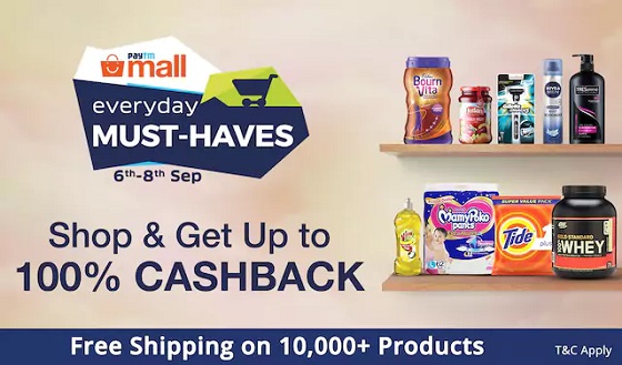 India Desire : Paytmmall Everyday Must Have sale On 6th-8th September 2017: Upto 100% Cashback Every Hour